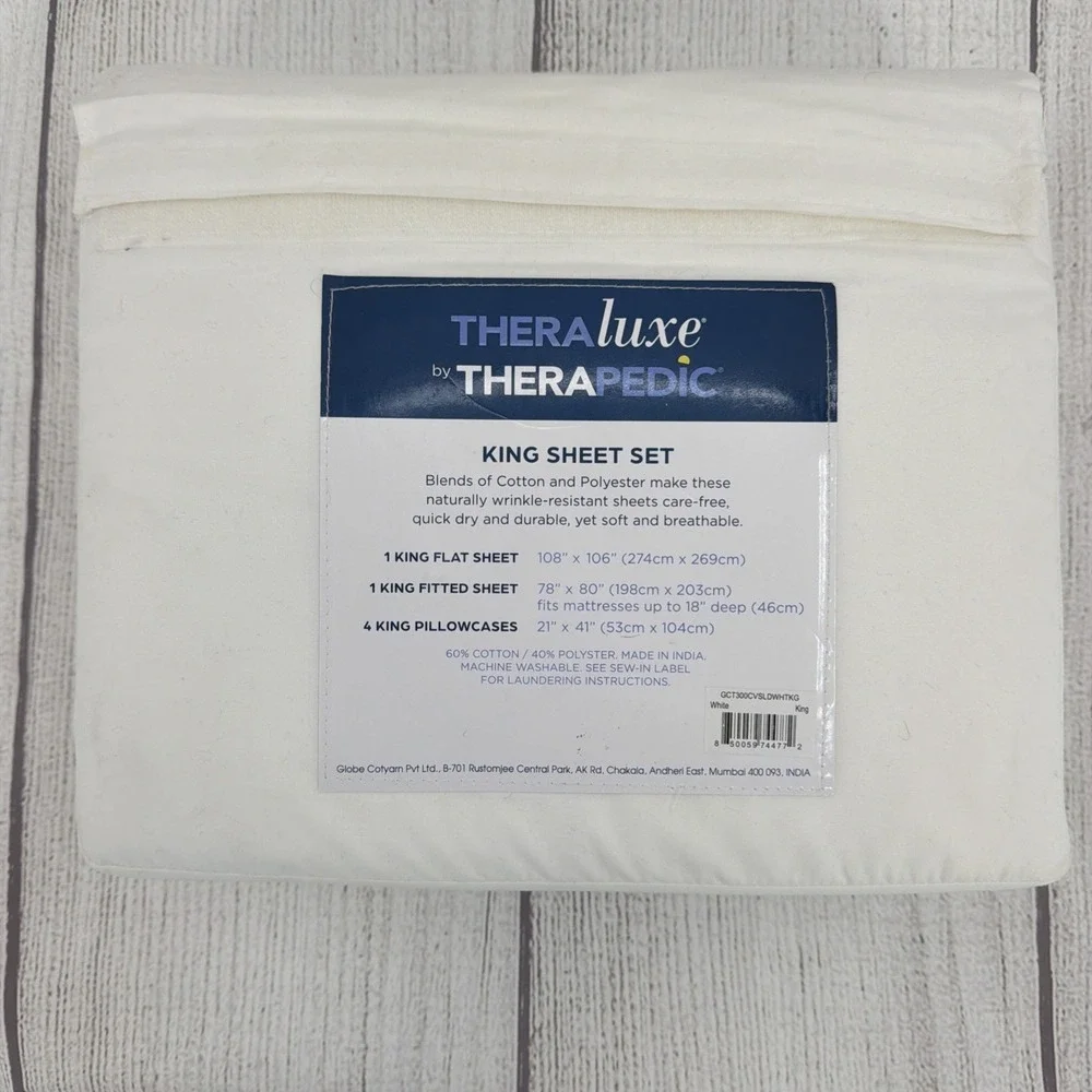 TheraLuxe by Therapedic Sheet Set KING White 300 TC Cooling Peached Percale